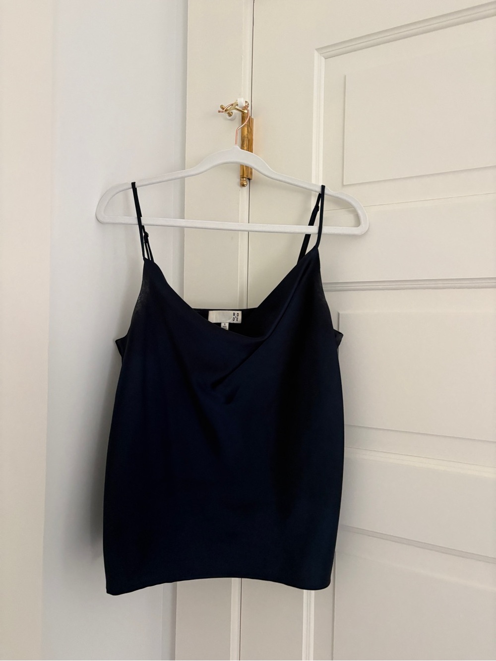 Satin Cowl Neck Camisole Tank Top - Navy
